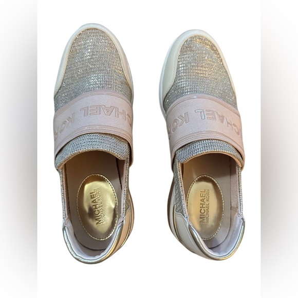 Michael Kors Silver Pink Sparkly Luxe Slip On Sneakers - Picture 9 of 10